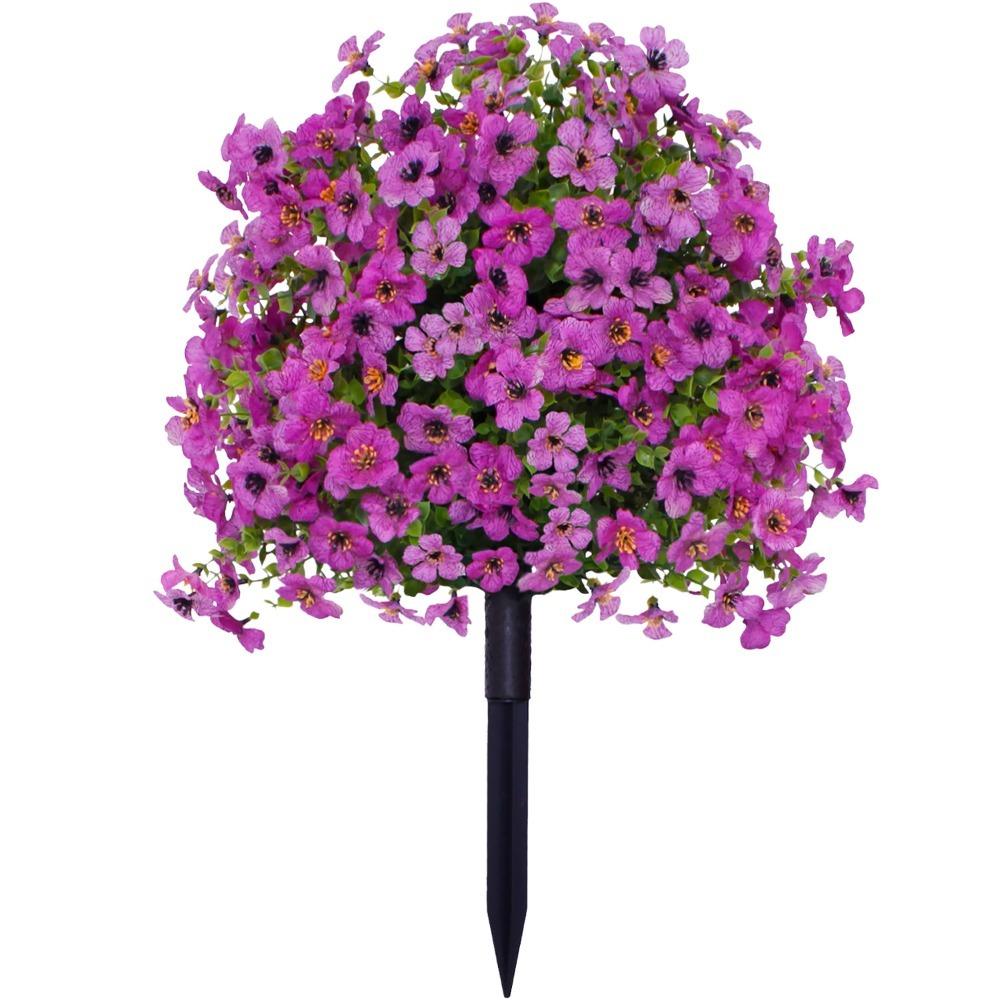 Eucalyptus Flower Artificial Fake Violet Flower Ground Stake Micro Landscaping Simulation Violet Flower Bouquet Plastic Yard Art
