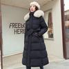 Winter new down cotton clothes women's long over-knee big fur collar Korean version slim and thin belt coat cotton