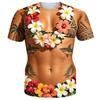 Lustiges Herren-Muskel-T-Shirt mit 3D-Brusthaaren und Sixpack-Print, Locker geschnittenes Scherz-T-Shirt