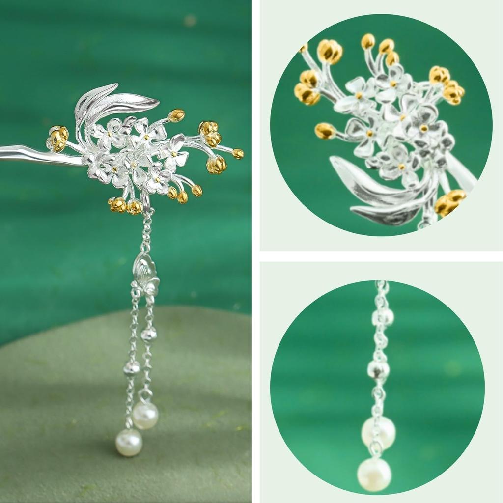 Single Hair Ornament for Japanese and Autumn Pearl and Silver Hair Miaomyao [Miaomyao] Hairpin, Clothing, Tomesode, Kimono, Yukata, Flower, Accessory,