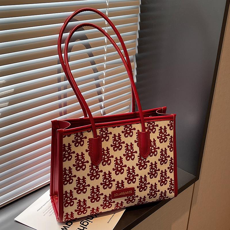 Red High-value Fashion Festive Tote Bag Women's New Bridesmaid Bag Niche Festive Simple Shoulder Bag Women