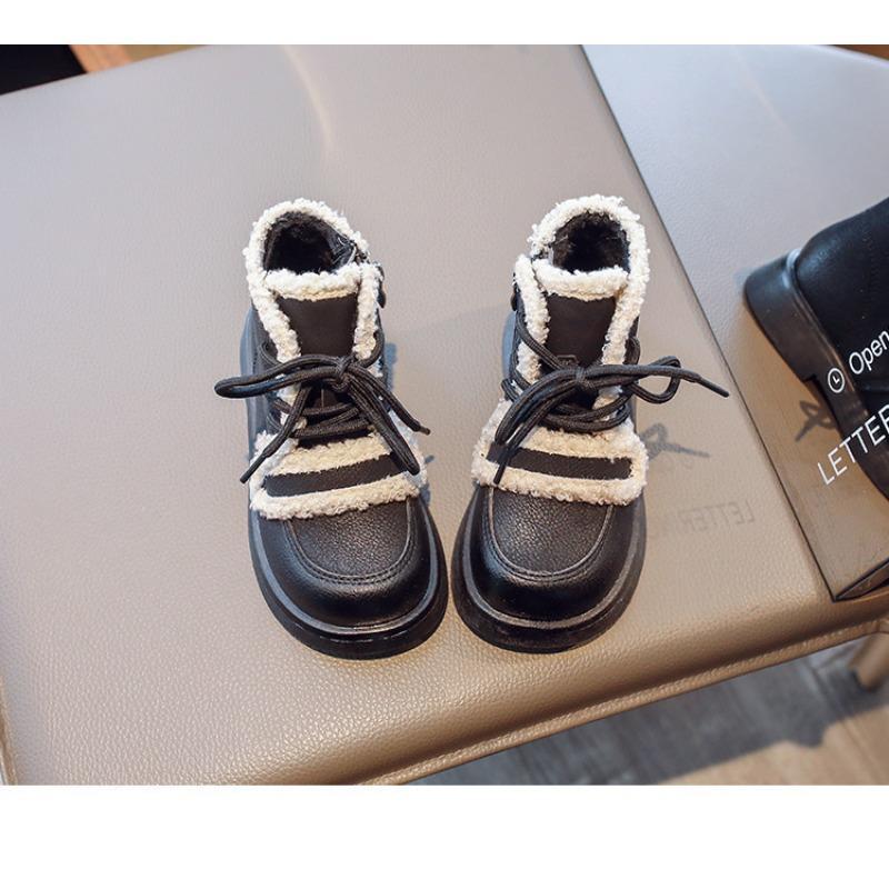 Girls Korean Version Plus Velvet and Thick Lamb Wool To Keep Warm Winter New Big Boys Leather Boots Tide