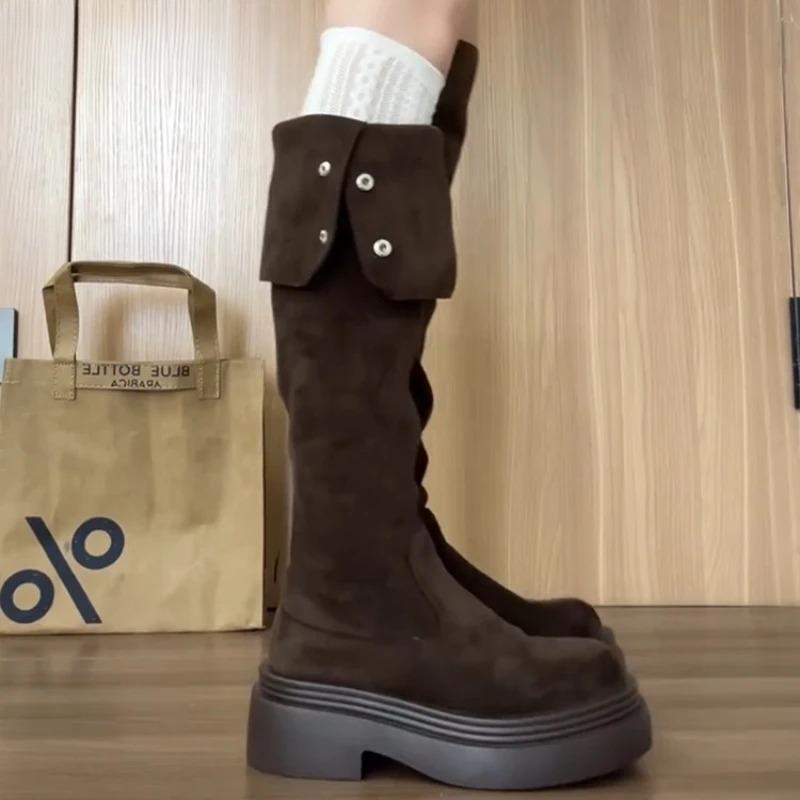 Winter Fashion Women Over The Knee Knight Boots Fashion Fold Two Ways To Wear Shoes Female Thick Heel Silm Thigh High Booties