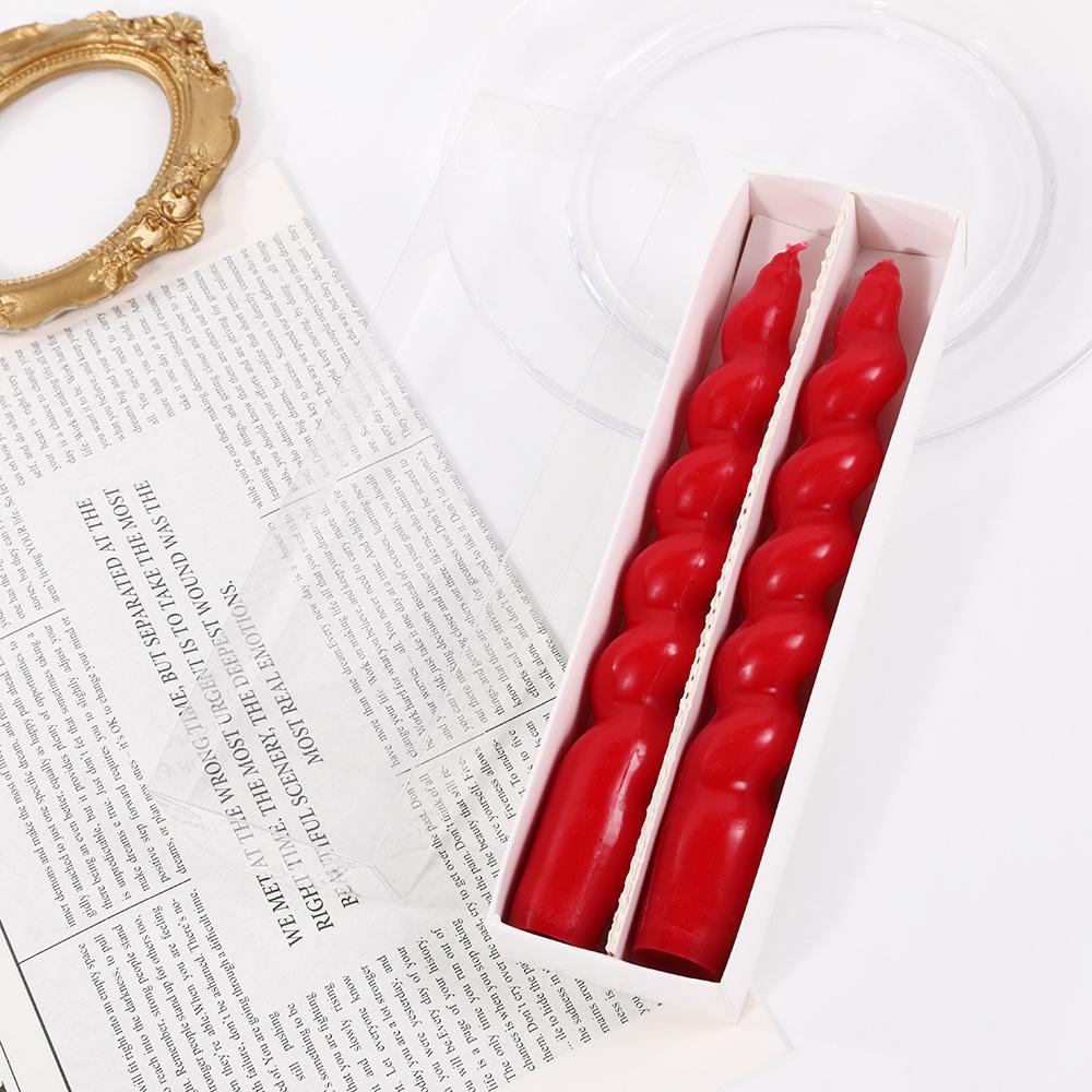 

Classic Colorful Threaded Candles for Home Use Creative Odorless Long-stem Twisted Candles 2 red boxes