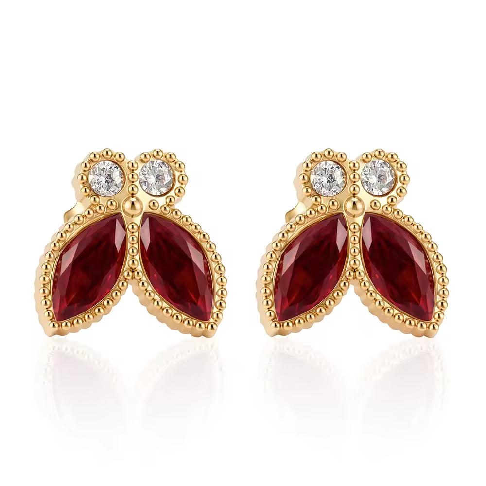 Huibao Red Marquise CZ Butterfly Jewelry Set for Women Gold Plated Stainless Steel Necklace Bracelet Stud Earrings 3 Piece Set