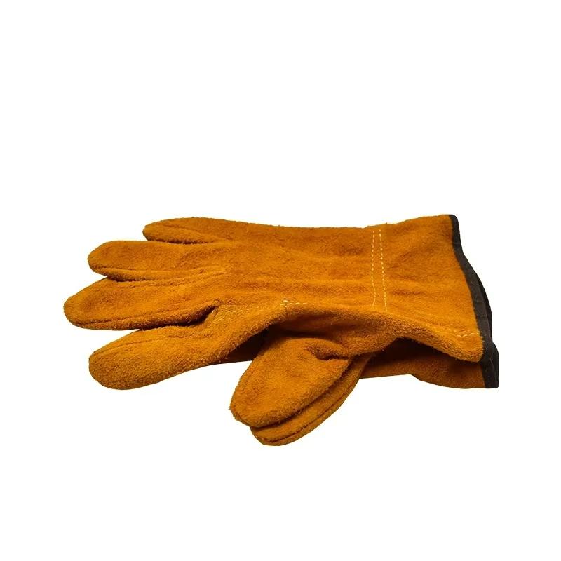 Labor Protection Gloves Cow Split Leather Welding Gloves Wear Resistant Anti Scalding Outdoor Camping Heat Resistant Gloves