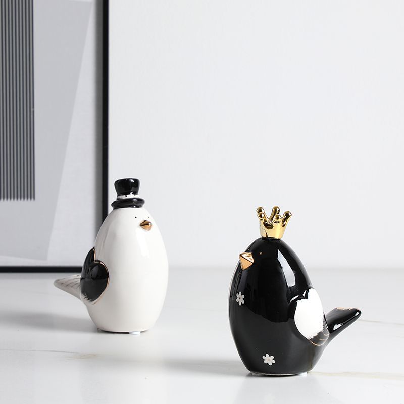 Creative Modern Cartoon with A Pair of Bird Ceramics Figurines Home Decoration Accessories Decoration Crafts