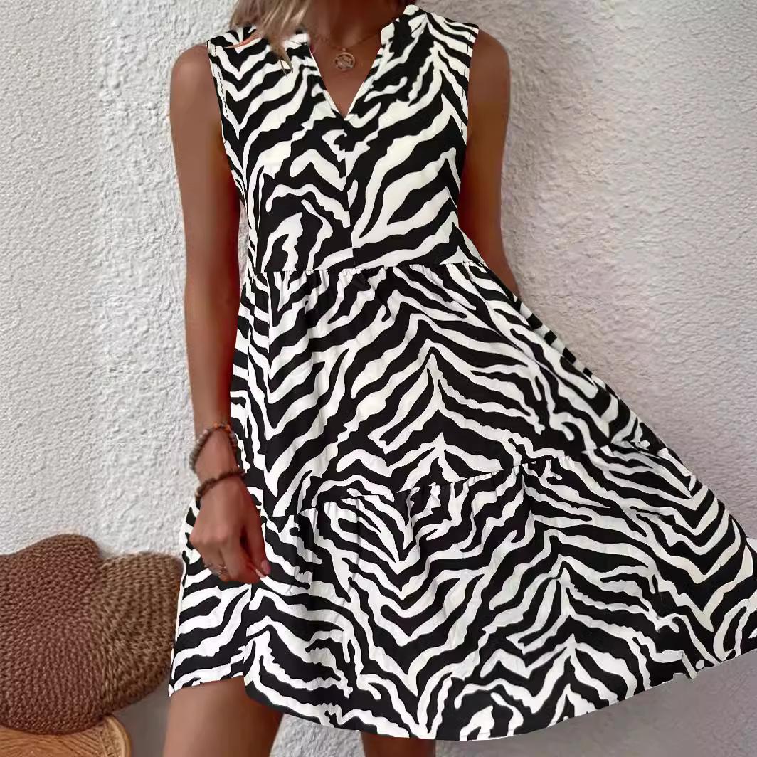 

Tooxika Новое женское платье без рукавов с V-образным вырезом и принтом, свободное платье-жилет А-силуэта со свободной талией XXL