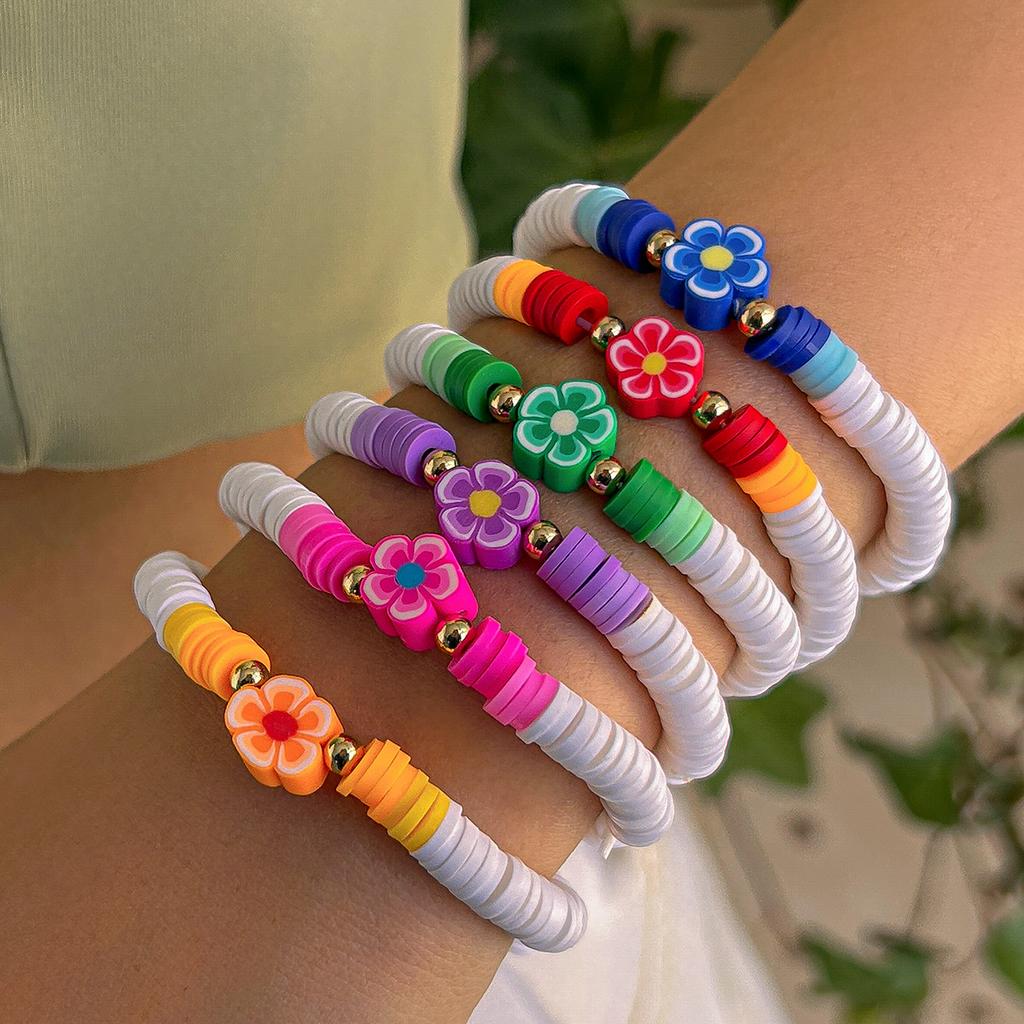 European and American fresh geometric soft pottery stacked bracelet set for women ins style colorful floral bracelet Bracelet