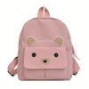 Cartoon Embroidered Bear Backpack Nylon Shoulder Bag with Zipper Closure, Hand Washable