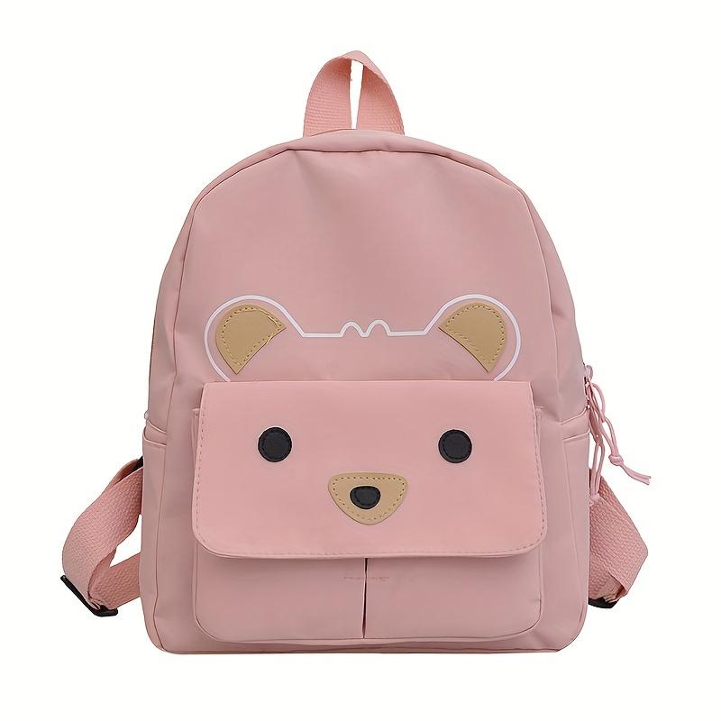 Cartoon Embroidered Bear Backpack Nylon Shoulder Bag with Zipper Closure, Hand Washable