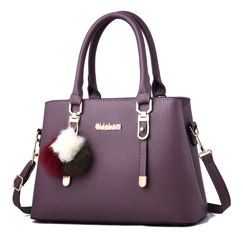 Handbag Plush Pendant Solid Color Simple Large Bag Single Shoulder Oblique Span Bag Women's Bag