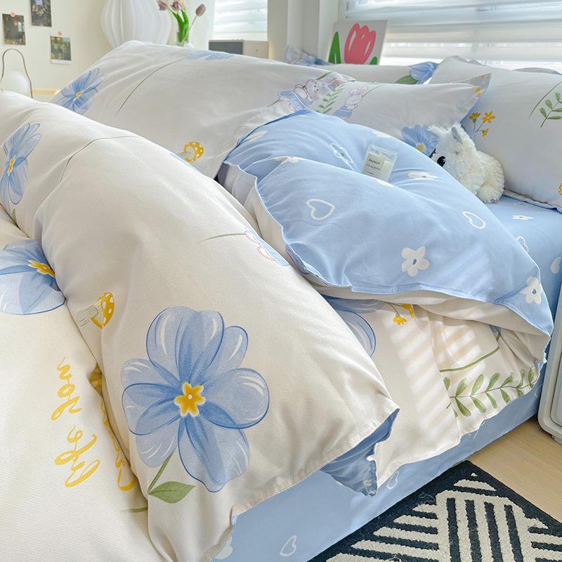 Fresh Literary Style Glutinous Cotton Bedding Set - Four-Piece Set for Dormitory or Home