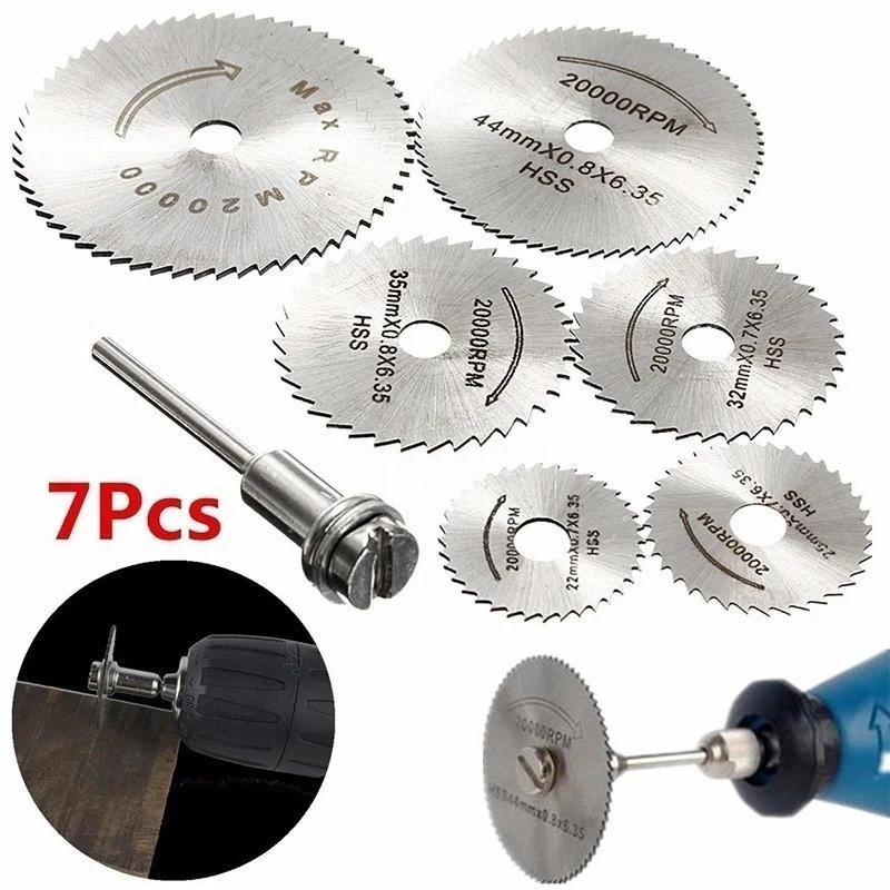 New 7pc/set Metal Circular Saw Disc Wheel Blades Shank High Speed Steel Mini Saw Blades with Mandrels Drill Rotary Wood Cutout
