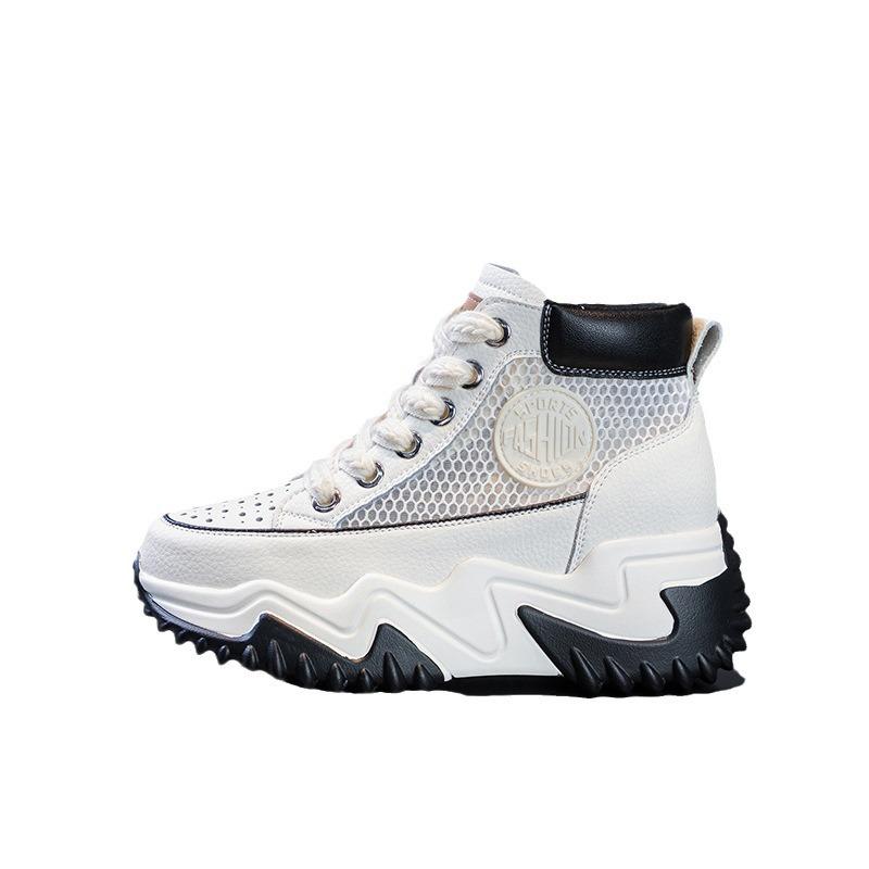 Soil sandals women's leather summer new versatile breathable hollow heightening high-top casual white shoes tide
