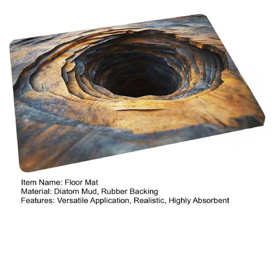 3D Depth Floor Mat Diatomaceous Earth Absorbent Bottomless Pit Bath Mat Non-Slip Optical Illusion Rug for Bathroom Bedroom Living Room Decor