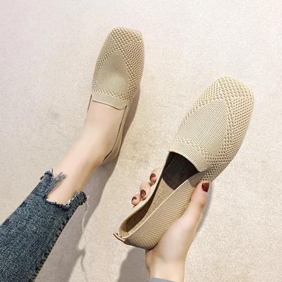 Spring and Autumn Flat Shoes Fashion Leisure Women's Flat Shoes Square Toe Knitting Elastic Comfortable Slip-on Boutique Shoes