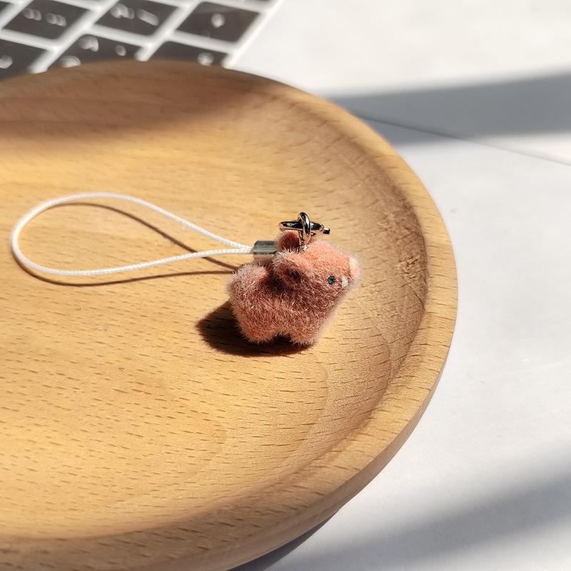 Resin Flocking Cute Mini Pig Keychains For Friend Gift Fluffy Lovely Boar Animal Pet Pendant Bag Earphone Case Phone Lanyard