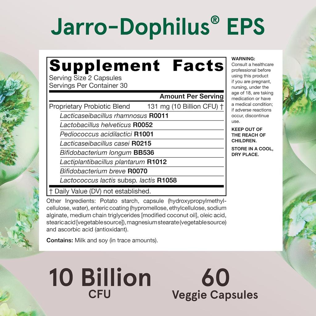 Jarrow Formulas Vegan Jarro-Dophilus, Allergen-Free, 10 Billion CFU, 60 Veggie Capsules