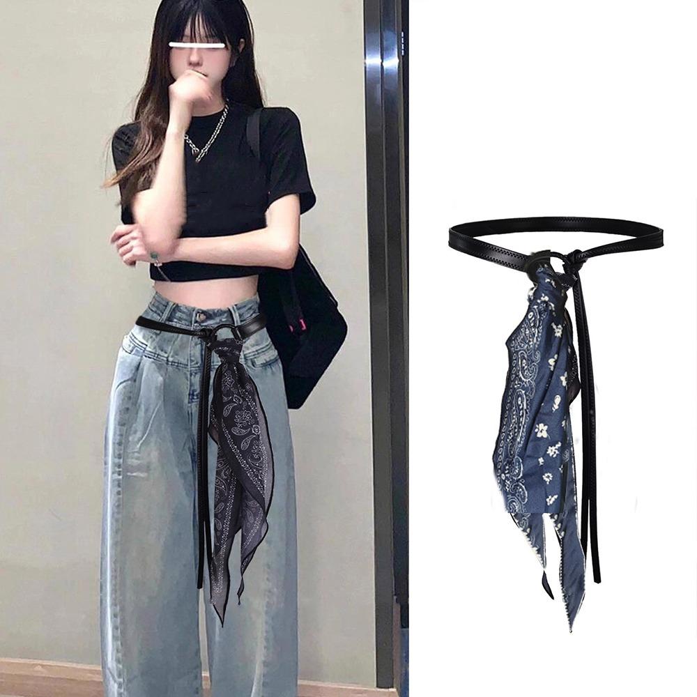 Fashion PU Leather Women's Silk Ribbon Belt Hip Hop Punk Waist Belt Vintage Retro Waistband