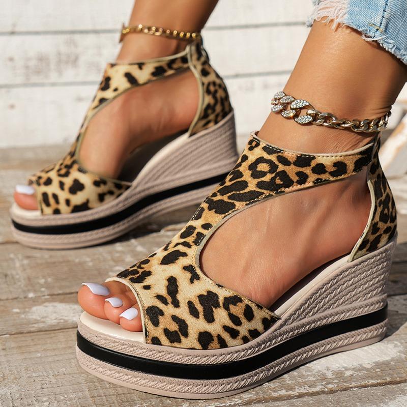 Fashion Summer New Wedge Heel Thick-soled Sandals for Women Solid Color Fish Mouth Platform High Heel Back Zipper Sandal Sandalias Mujer