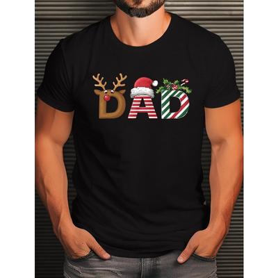 Europäische Größen Übergröße Herren Sommer T-Shirt, Weihnachten DAD Grafikdruck Kurzarm T-Shirts Trend Lässige Oberteile für den Alltag, große und lange Männer