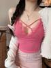 Summer sexy solid color lace cross sling vest women with chest pad inside and outside wear slim and slim back top