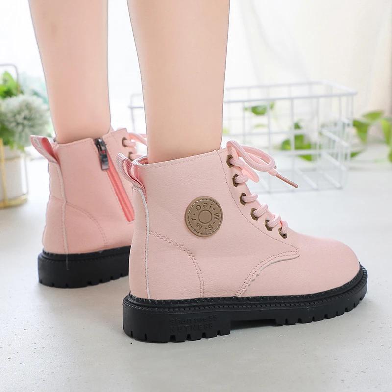 Children Fashion Boots for Boys Girls Autumn Winter Warm Cotton Kids Tide Boots Motorcycle Rubber Boots Zipper Ankle High Soft