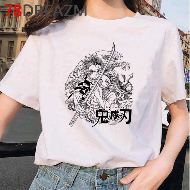 

Fashion Anime Demon Slayer Kimetsu No Yaiba Graphic Female T-Shirt Summer Loose Blouse White O-Neck Short Sleeve Tees Woman Tops XXXL білий