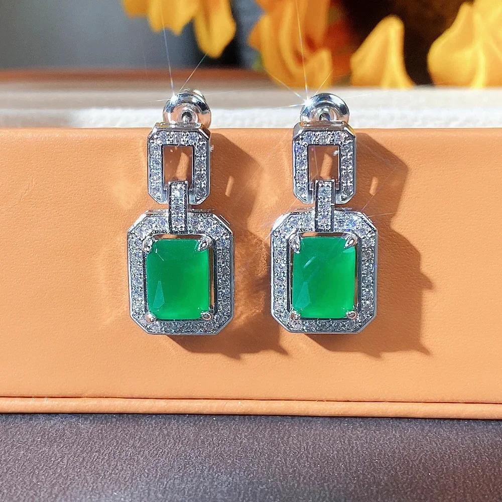 New Popular Women'S Pendant Emerald Earrings Retro Party Accessories With Bright Green Zirconia Elegant  Jewelry Gifts