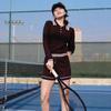 College-Style Knitted Tracksuit for Women New Spring Summer Turn Down Collar Sweater Tshirt and Shorts Sets Casual Two Piece Sets