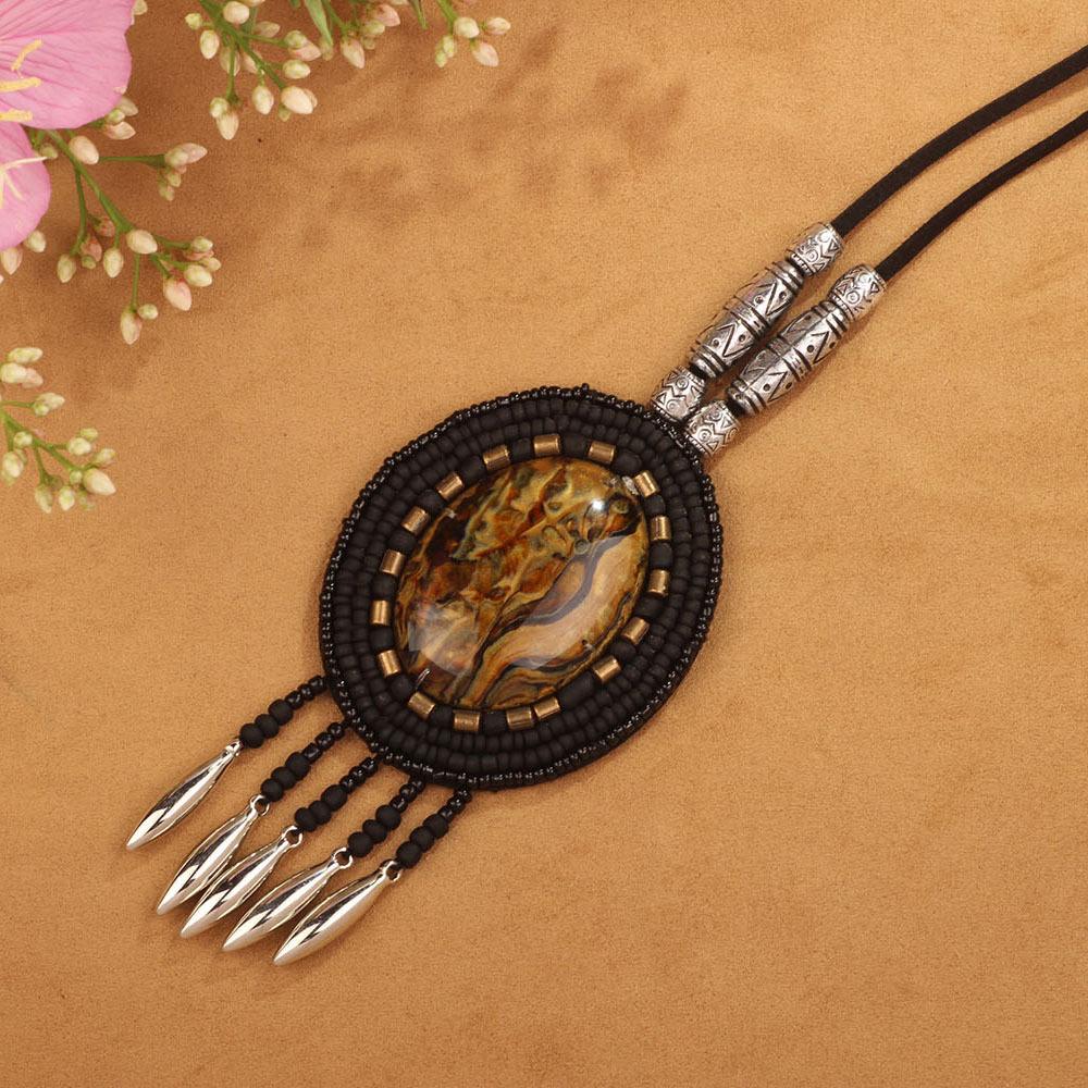 

Богемское этническое ретро ожерелье, цепочка для свитера, подвеска с кисточкой, европейские и американские яркие и модные аксессуары