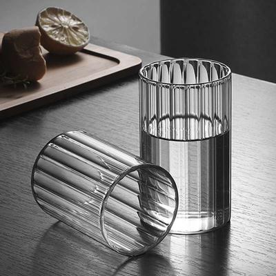 Transparent Glasmugg med Breda Ränder Högtemperaturbeständigt Glas Vattenmugg Hem Juiceglas Vinglas 300ml 350ml