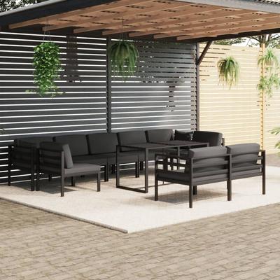 Vidaxl 10-Cz. Garden Furniture Set, Cushions, Aluminium, Anthracite