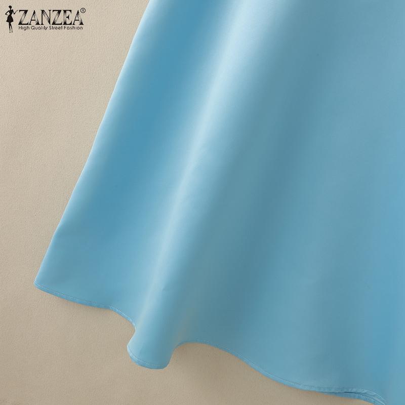 ZANZEA Women Casual Square Collar Summer Short Sleeve A-Line Dress