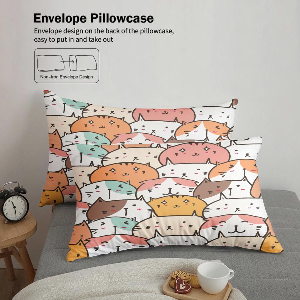 3pcs 100% Polyester Cute Cat Face Bedding Sets 3D Printed Cartton Animal Pattern Single Twin Queen King Size Duvet Cover Sets