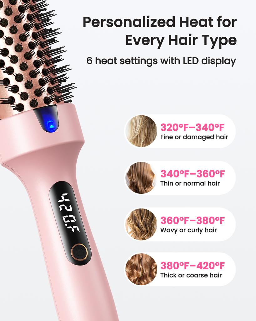 Duální napětí Iontový termální kartáč Pro natáčení a rovnání 6 nastavení teploty & LED digitální displej Horkovzdušný styler