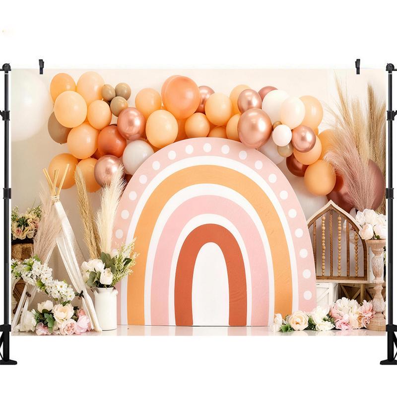 LS Bohemian Rainbow Backgrounds Cake Smash Kids Adult Photography Props Child Baby Decors Full Bloom Flowers Photo Backdrops