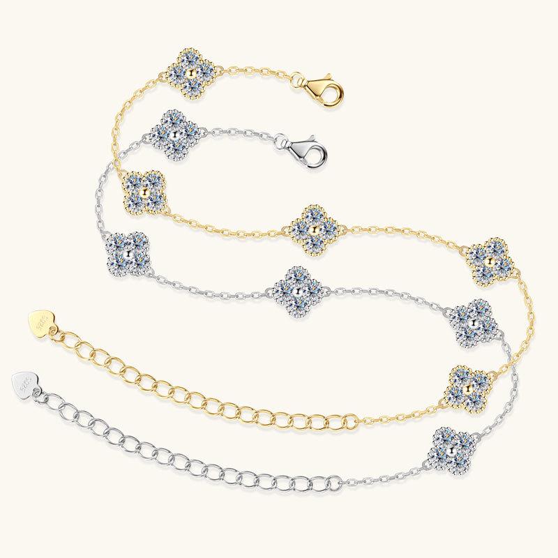 Silvere Glam Light Luxury, Niche Four-leaf Clover Mosan Diamond Five-flower Bracelet, Pure Silver Jewelry, Daily Commuting Accessory