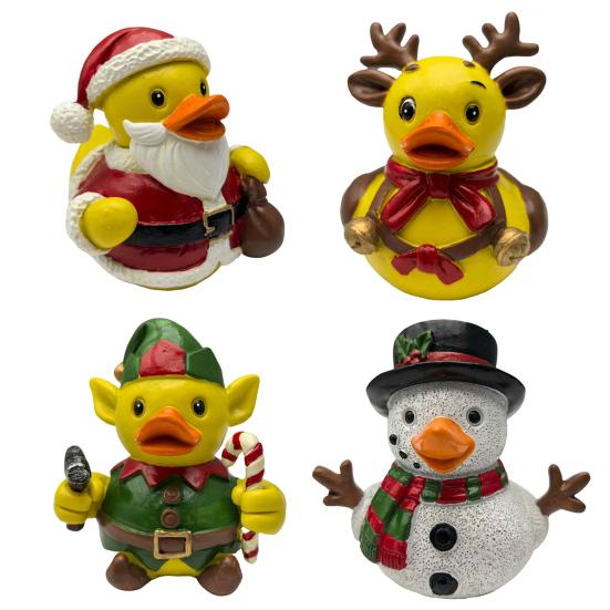 Vánoční kachní figurka Santa Claus Sob Elf Sněhulák Kachní socha Pryskyřičná zvířecí socha Vánoční sváteční párty Stolní dekorace Ozdoba