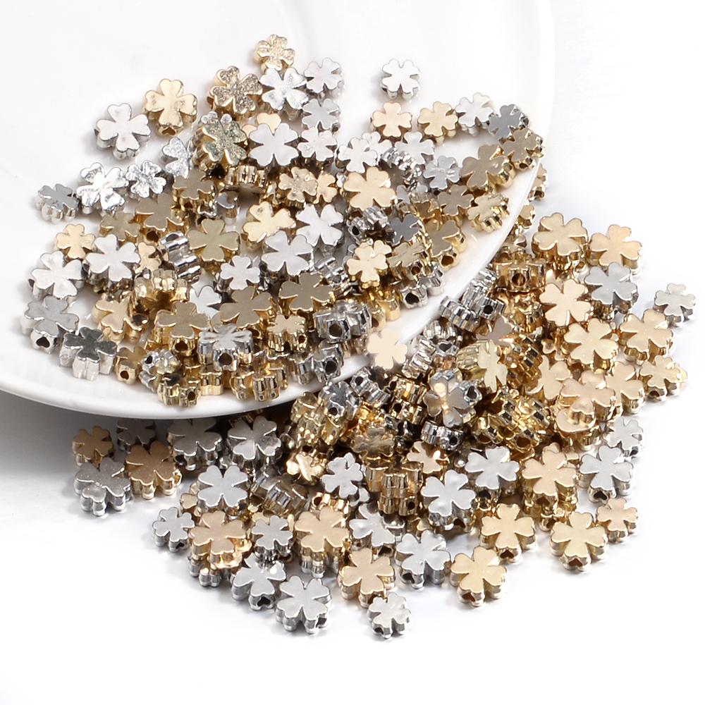 100-200pcs Gold Color Four Leaf Clover CCB Beads For Jewelry Making Loose Spacer Beads DIY Necklaces Bracelets Accessories