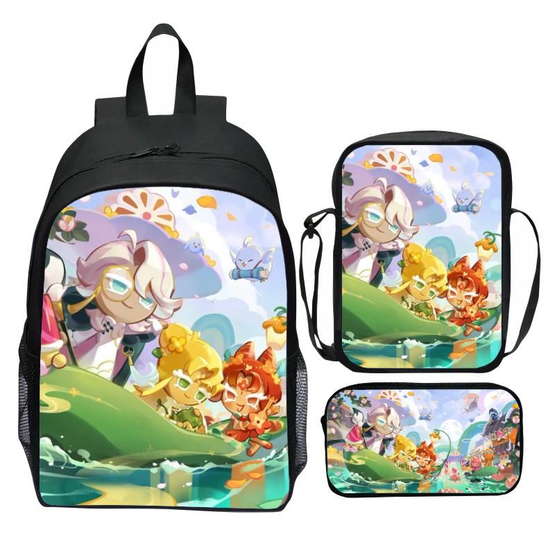 Cookie Run Kingdom Three Piece Set Backpack Cartoon Game Peripheral Elementary School Backpack Shoulder Bag Small Pencil Case