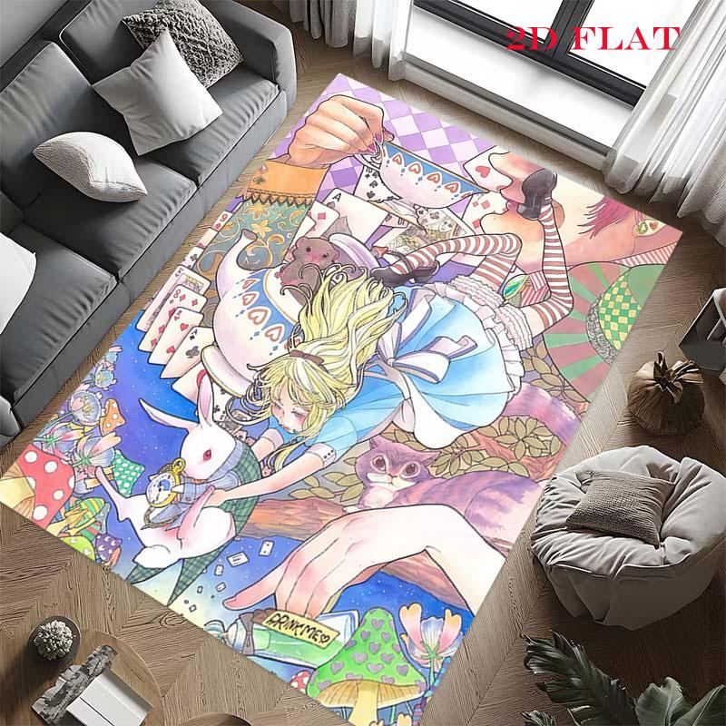 Alice Wonderland Glow Carpet Rug for Living Room Bedroom Home Sofa Decoration,Kids play Nonslip Floor Mat