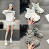 118862 Double Net Daddy Shoes Women's Autumn Leather Surface Breathable Versatile Daddy Shoes Student Sports