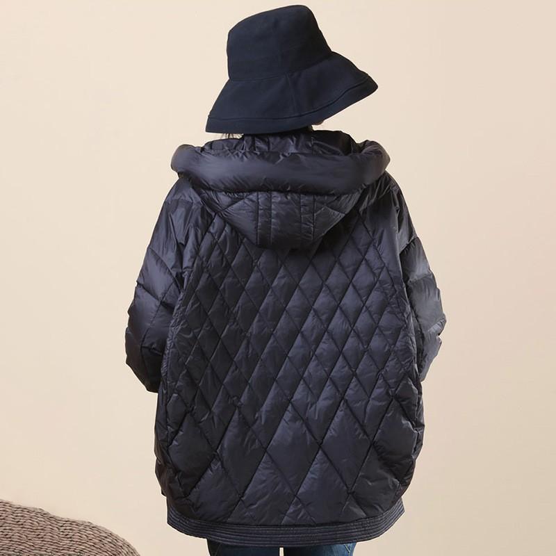 Dámský Oversized Zimní Kabát s Kapucí a Kachním Peřím Středně Silný Teplá Zimní Bunda Volný Střih Ležérní Chic Styl