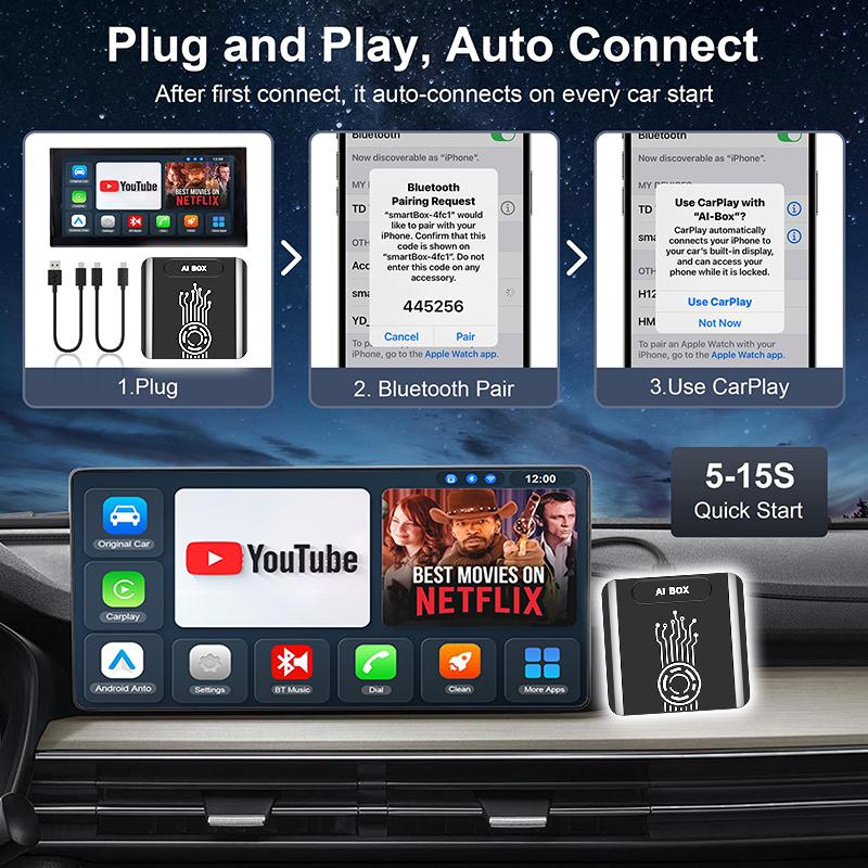 Android 14 5 In1 CarPlay AI Box Wireless Carplay Android Auto Netflix YouTube  Plug & Play For Toyota Hyundai GMC Ford MG VW Kia