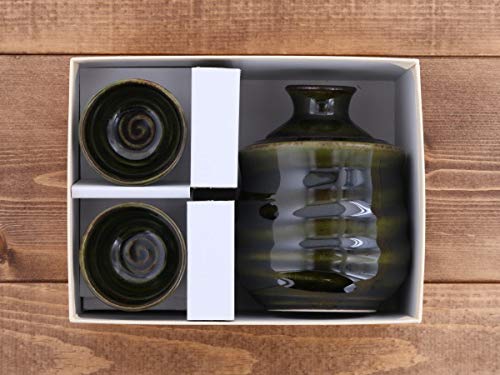 Tableware East Sake Set Gift Set: Sake Warmer & 2 Sake Cups (Fresh Green Design), Pair Gift Set, Boxed, Japanese Tableware, Gift Wrapping Available