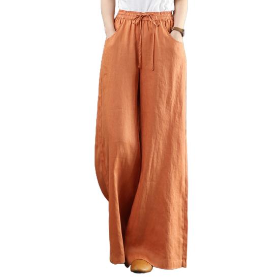 Casual Women Solid Color Wide Leg Pants High Waist Pockets Loose Long Trousers