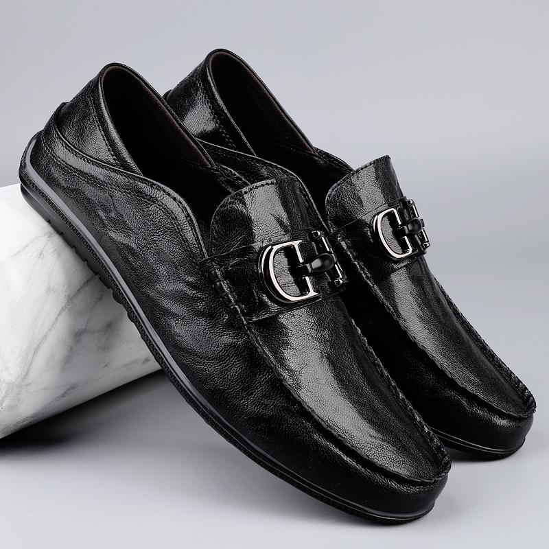 Luxury Brand Top Layer Cowhide Bean Shoes High-quality Flat Bottomed Soft Comfort Travel Shoes Men Business Genuine Leather Shoe