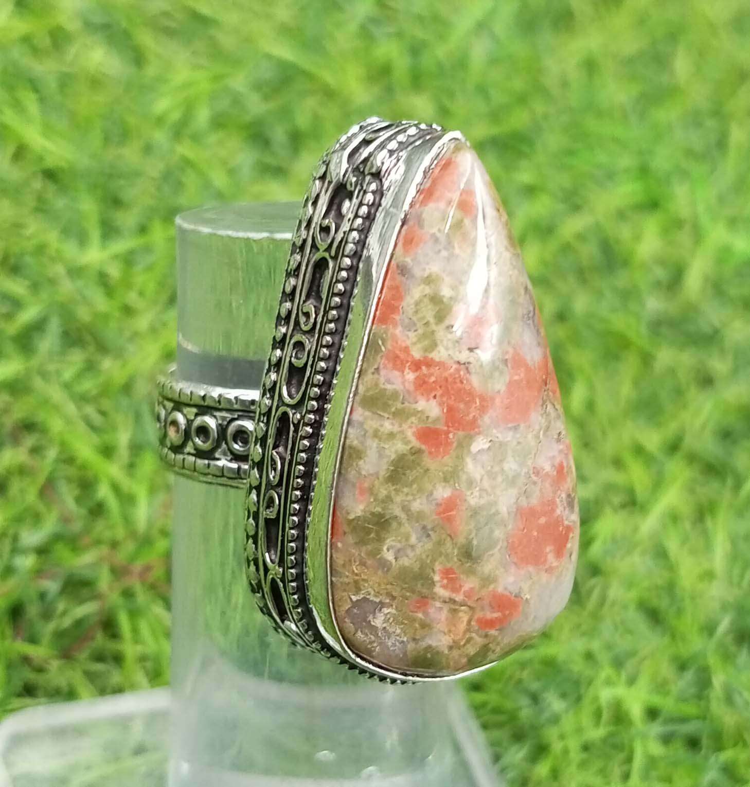 

Unakite Gemstone 925 Sterling Silver Plated Antique Vintage Ring US SZ 6 Jewelry AVRF44